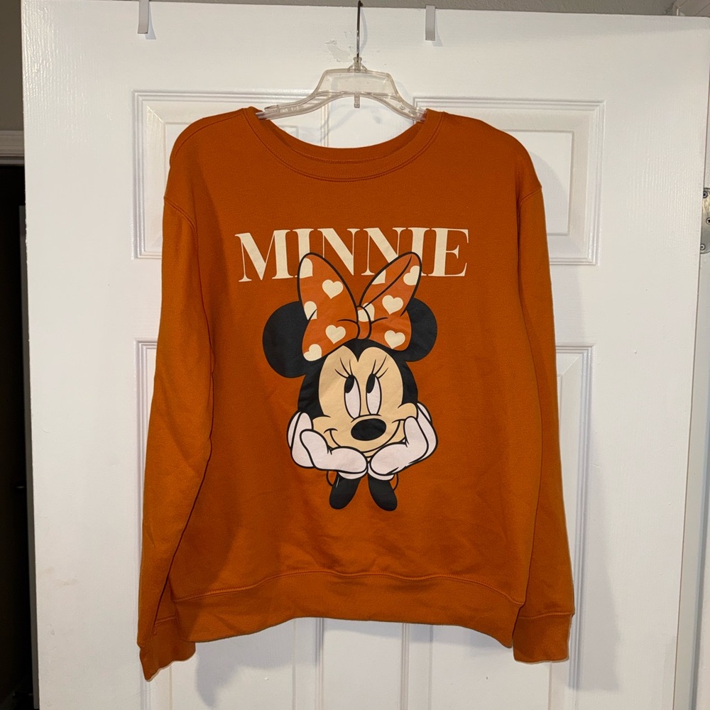Disney Minnie Mouse Graphic Scoop Sweatshirt Bright Burnt Orange - Size L 🧡